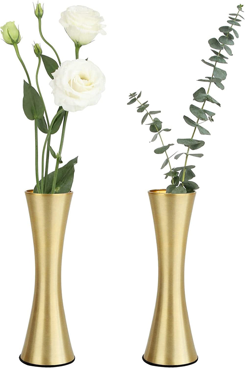 Vixdonos 10.5/8.5 Inch Gold Metal Vase Small Flower Vase Set of 2 Taper Vase for Wedding Table Centerpiece Decorations, Home Decor (Gold)