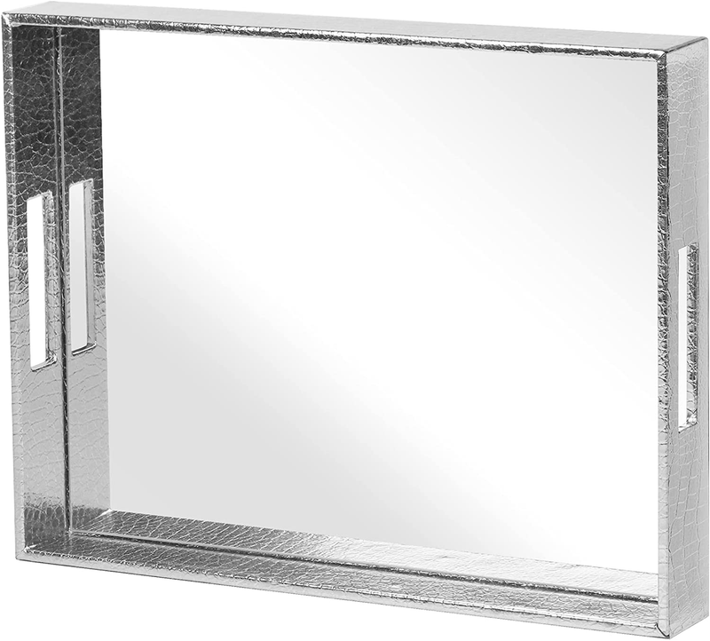 Vixdonos Decorative Mirror Tray,Silver Vanity Tray,Leather Catchall Organizer for Makeup,Perfume and Cosmetic on Dresser or Coffee Table(Small, Silver) Home & Garden > Decor > Decorative Trays Vixdonos Silver Large 
