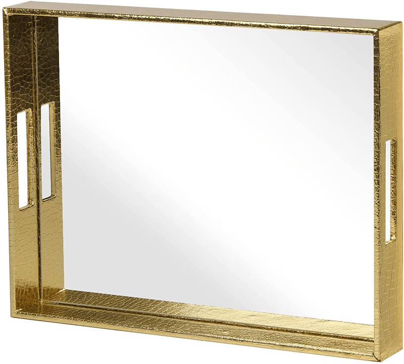 Vixdonos Decorative Mirror Tray,Silver Vanity Tray,Leather Catchall Organizer for Makeup,Perfume and Cosmetic on Dresser or Coffee Table(Small, Silver) Home & Garden > Decor > Decorative Trays Vixdonos Gold Large 