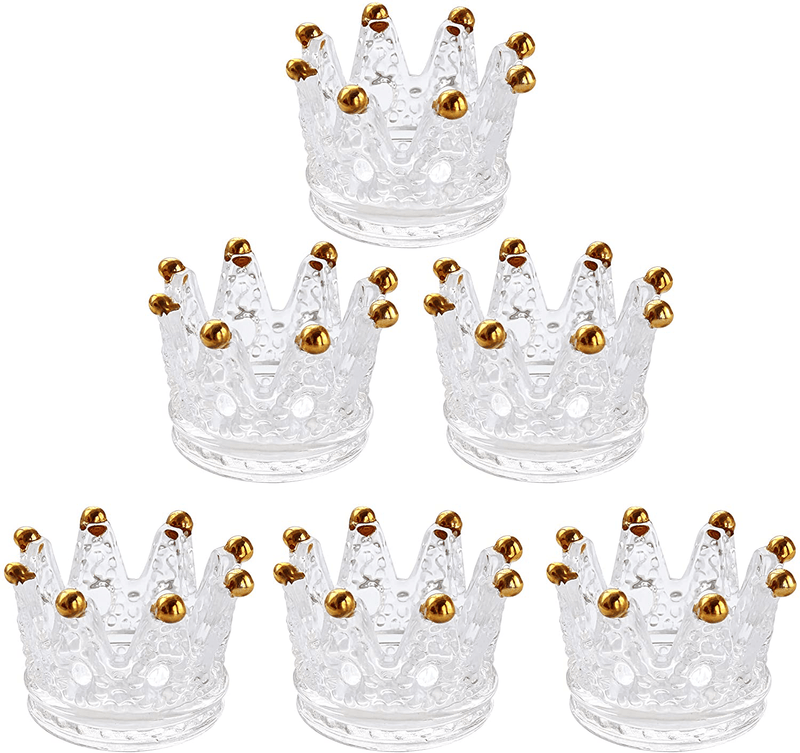 Vixdonos Votive Candle Holders Set of 6 Crown Glass Tealight Candle Holder for Wedding, Party and Home Decor (Gold) Home & Garden > Decor > Home Fragrance Accessories > Candle Holders Vixdonos Gold-6pcs  