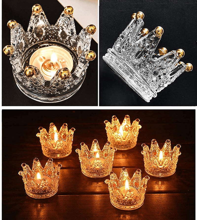 Vixdonos Votive Candle Holders Set of 6 Crown Glass Tealight Candle Holder for Wedding, Party and Home Decor (Gold)