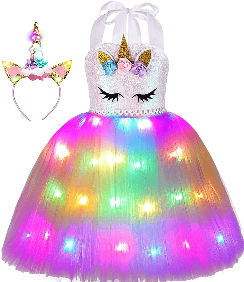 Viyorshop Girl Unicorn Costume LED Light Up Unicorn Tutu Dress for Halloween Party Costumes Apparel & Accessories > Costumes & Accessories > Costumes Viyorshop Sequins 7-8 Years 