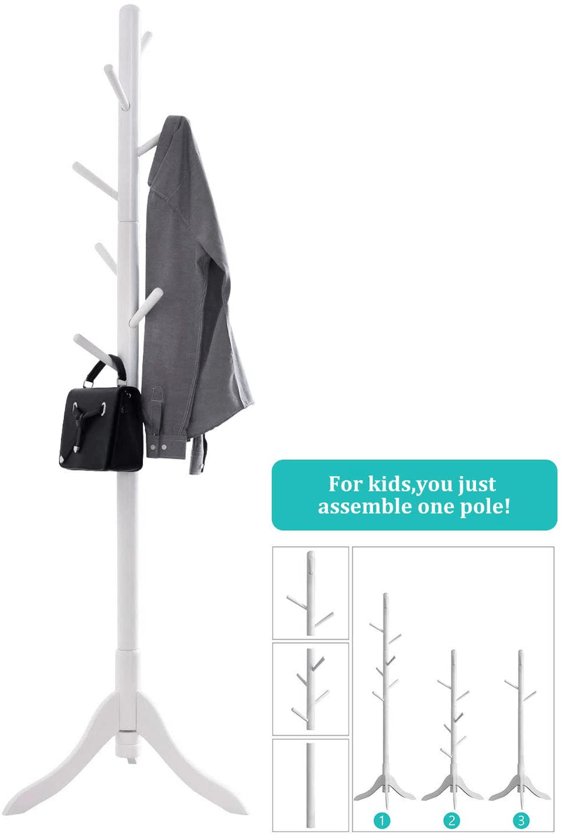 Vlush Free Standing Coat Rack, 8 Hooks Wooden Coat Hat Tree Coat Hanger Holder Enterway Hall Tree with Solid Rubber Wood Base for Coat, Hat, Clothes, Scarves, Handbags, Umbrella-White Home & Garden > Decor > Seasonal & Holiday Decorations > Christmas Tree Stands Vlush   