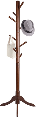 Vlush Free Standing Coat Rack, 8 Hooks Wooden Coat Hat Tree Coat Hanger Holder Enterway Hall Tree with Solid Rubber Wood Base for Coat, Hat, Clothes, Scarves, Handbags, Umbrella-White