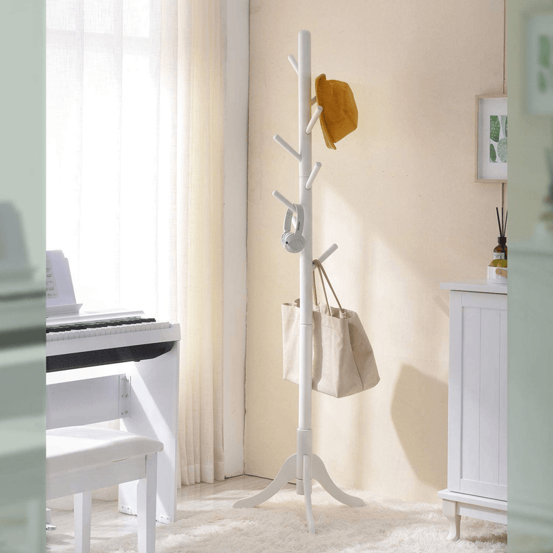 Vlush Free Standing Coat Rack, 8 Hooks Wooden Coat Hat Tree Coat Hanger Holder Enterway Hall Tree with Solid Rubber Wood Base for Coat, Hat, Clothes, Scarves, Handbags, Umbrella-White Home & Garden > Decor > Seasonal & Holiday Decorations > Christmas Tree Stands Vlush   