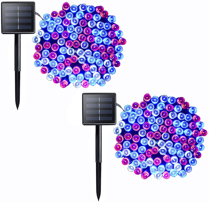 VMANOO Solar Outdoor String Christmas Lights 72Ft 200 LED 8 Modes Patio Lighting for Outside Yard Gazebo Party Wedding Tents Porch Xmas Garden Backyard Tree Decorations Indoor Balcony Decor Lights Home & Garden > Decor > Seasonal & Holiday Decorations& Garden > Decor > Seasonal & Holiday Decorations VMANOO S71 Red White Blue 2pack  