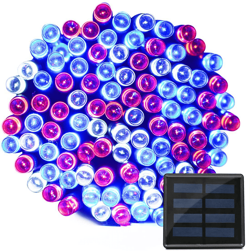 VMANOO Solar Outdoor String Christmas Lights 72Ft 200 LED 8 Modes Patio Lighting for Outside Yard Gazebo Party Wedding Tents Porch Xmas Garden Backyard Tree Decorations Indoor Balcony Decor Lights Home & Garden > Decor > Seasonal & Holiday Decorations& Garden > Decor > Seasonal & Holiday Decorations VMANOO S72 Red White Blue 1pack  