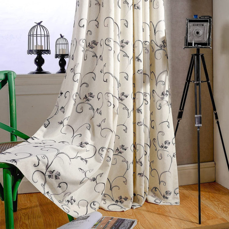 VOGOL 2 Panels Branch Embroidered Faux Linen Grommet Curtains Drapes for Bedroom Living Room, Farmhouse Window Curtains Panels, 52 X 84 Inch Home & Garden > Decor > Window Treatments > Curtains & Drapes VOGOL Y-grey 52x63 