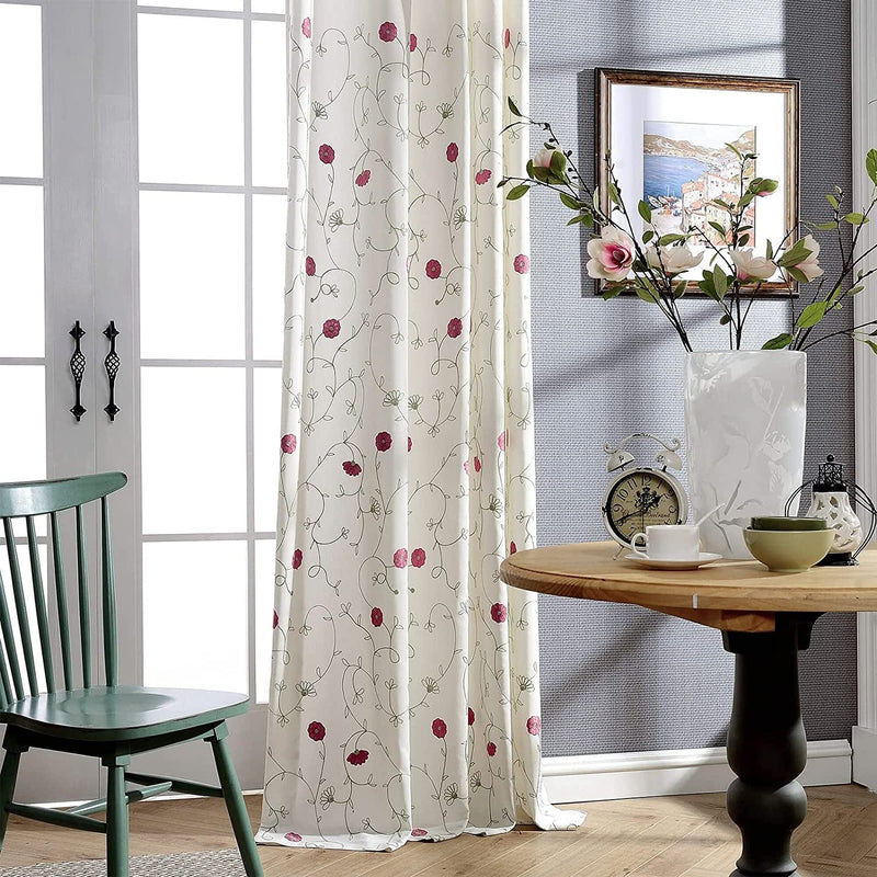 VOGOL 2 Panels Branch Embroidered Faux Linen Grommet Curtains Drapes for Bedroom Living Room, Farmhouse Window Curtains Panels, 52 X 84 Inch Home & Garden > Decor > Window Treatments > Curtains & Drapes VOGOL Qw-pink 52x96 