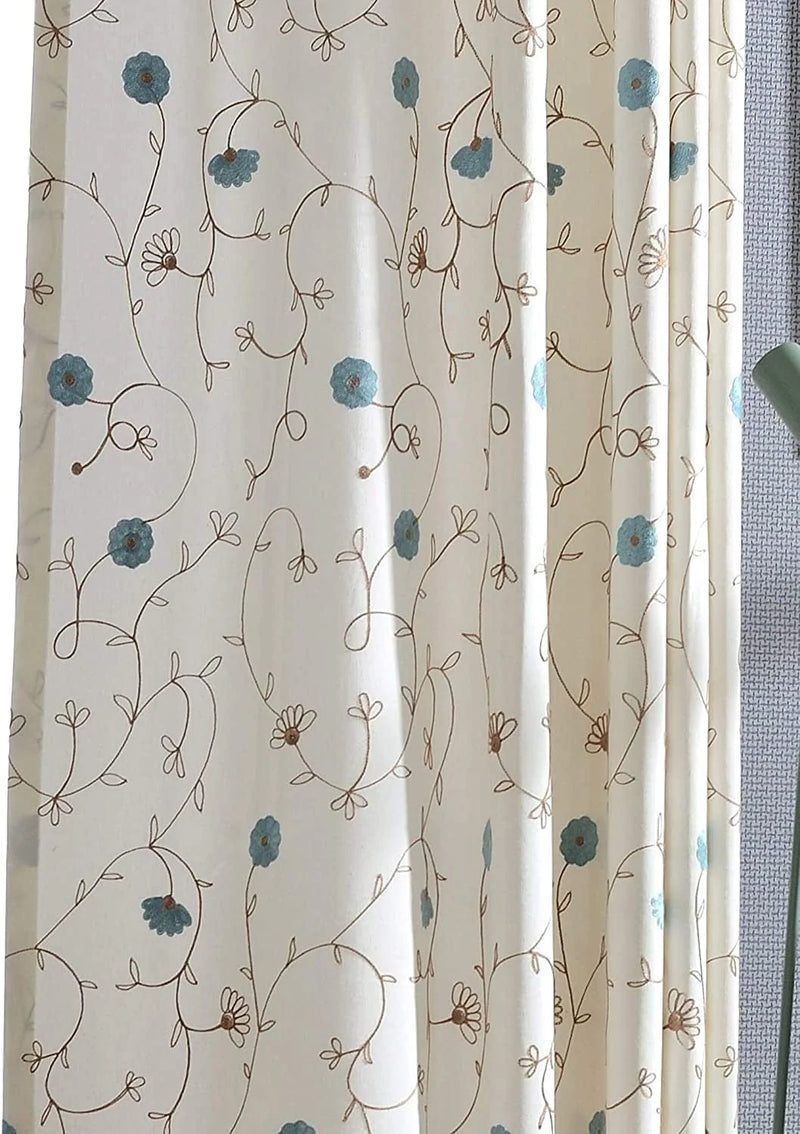 VOGOL 2 Panels Branch Embroidered Faux Linen Grommet Curtains Drapes for Bedroom Living Room, Farmhouse Window Curtains Panels, 52 X 84 Inch Home & Garden > Decor > Window Treatments > Curtains & Drapes VOGOL Qw-blue 52x63 