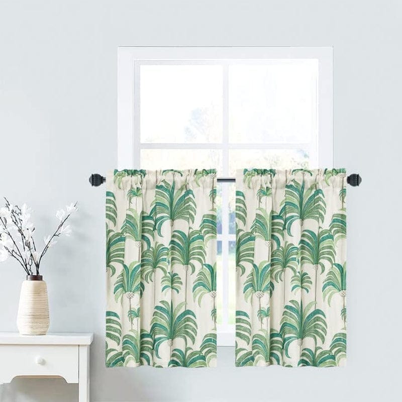 VOGOL Blue Valances for Small Windows Hood Leaves Print Window Valances for Living Room, Rod Pocket Valance Curtains 52 Inch Wide by 18 Inch Long, One Panel Home & Garden > Decor > Window Treatments > Curtains & Drapes VOGOL Green W30xL36|2 Panels 