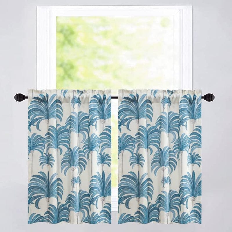 VOGOL Blue Valances for Small Windows Hood Leaves Print Window Valances for Living Room, Rod Pocket Valance Curtains 52 Inch Wide by 18 Inch Long, One Panel Home & Garden > Decor > Window Treatments > Curtains & Drapes VOGOL Blue W30xL36|2 Panels 