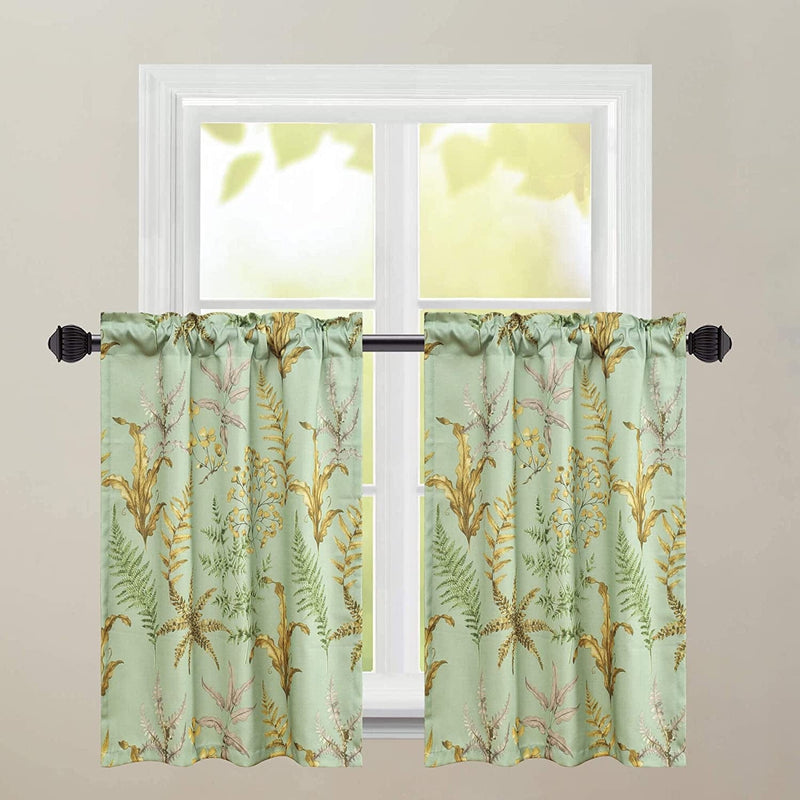 VOGOL Blue Valances for Small Windows Hood Leaves Print Window Valances for Living Room, Rod Pocket Valance Curtains 52 Inch Wide by 18 Inch Long, One Panel Home & Garden > Decor > Window Treatments > Curtains & Drapes VOGOL Green1 W30xL36|2 Panels 