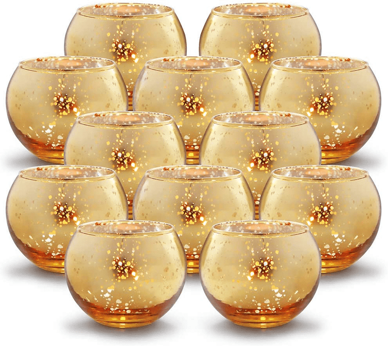 Volens Round Gold Votive Candle Holders, Mercury Glass Candle Holder Set of 12 Home & Garden > Decor > Home Fragrance Accessories > Candle Holders Volens Gold  