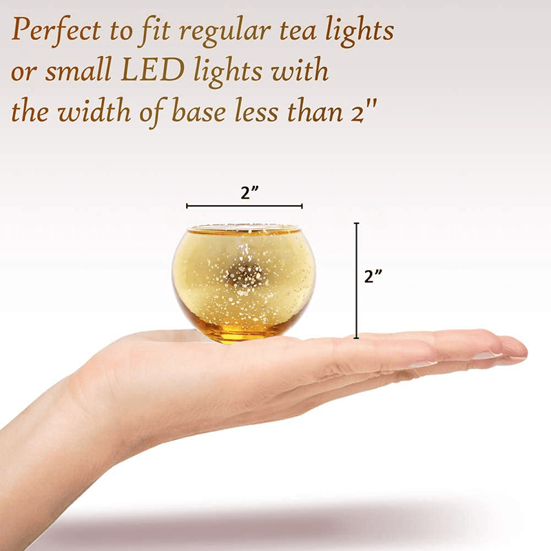 Volens Round Gold Votive Candle Holders, Mercury Glass Candle Holder Set of 12