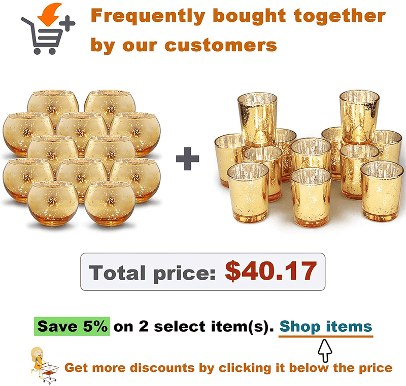 Volens Round Gold Votive Candle Holders, Mercury Glass Candle Holder Set of 12 Home & Garden > Decor > Home Fragrance Accessories > Candle Holders Volens   