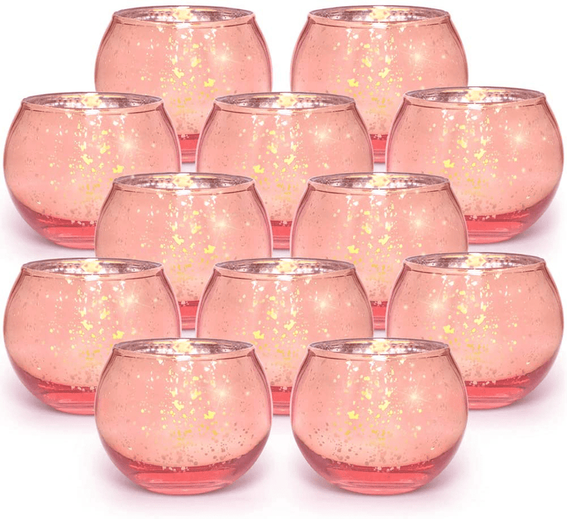 Volens Round Gold Votive Candle Holders, Mercury Glass Candle Holder Set of 12 Home & Garden > Decor > Home Fragrance Accessories > Candle Holders Volens Rose Gold  