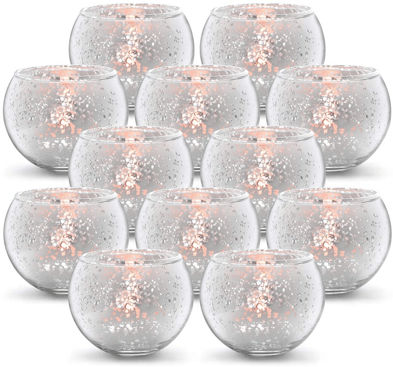 Volens Round Gold Votive Candle Holders, Mercury Glass Candle Holder Set of 12 Home & Garden > Decor > Home Fragrance Accessories > Candle Holders Volens Silver  