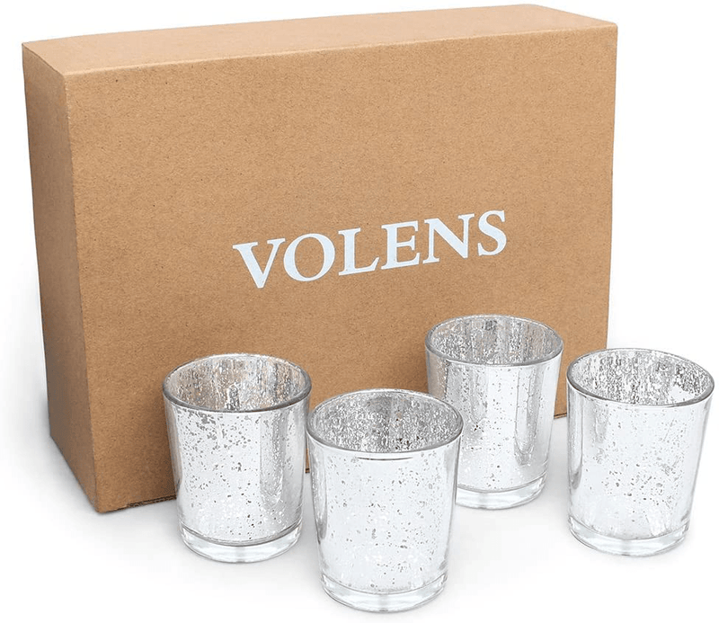 Volens Silver Votive Candle Holders, Mercury Glass Tealight Candle Holder Set of 12