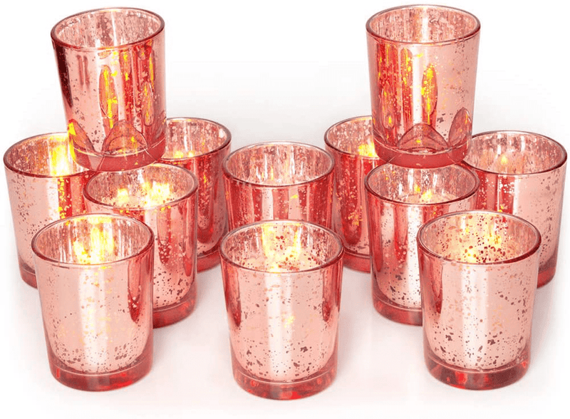 Volens Silver Votive Candle Holders, Mercury Glass Tealight Candle Holder Set of 12 Home & Garden > Decor > Home Fragrance Accessories > Candle Holders Volens Rose Gold  