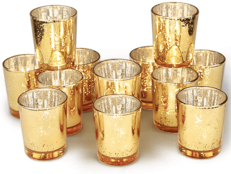 Volens Silver Votive Candle Holders, Mercury Glass Tealight Candle Holder Set of 12 Home & Garden > Decor > Home Fragrance Accessories > Candle Holders Volens Gold  