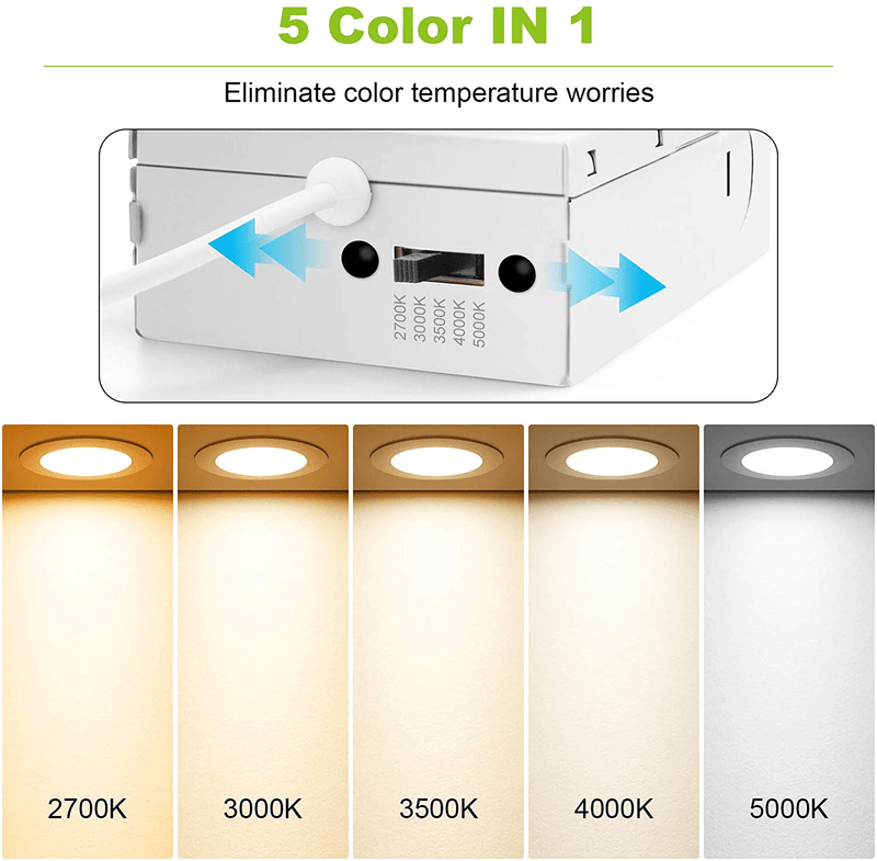 VOLISUN 12 Pack 6 Inch 5CCT Ultra-Thin LED Recessed Ceiling Light with Junction Box,2700K-5000K Color Temperature Selectable,CRI 90+,12W Eqv 110W,1050LM,Dimmable Can-Killer Downlight,ETL