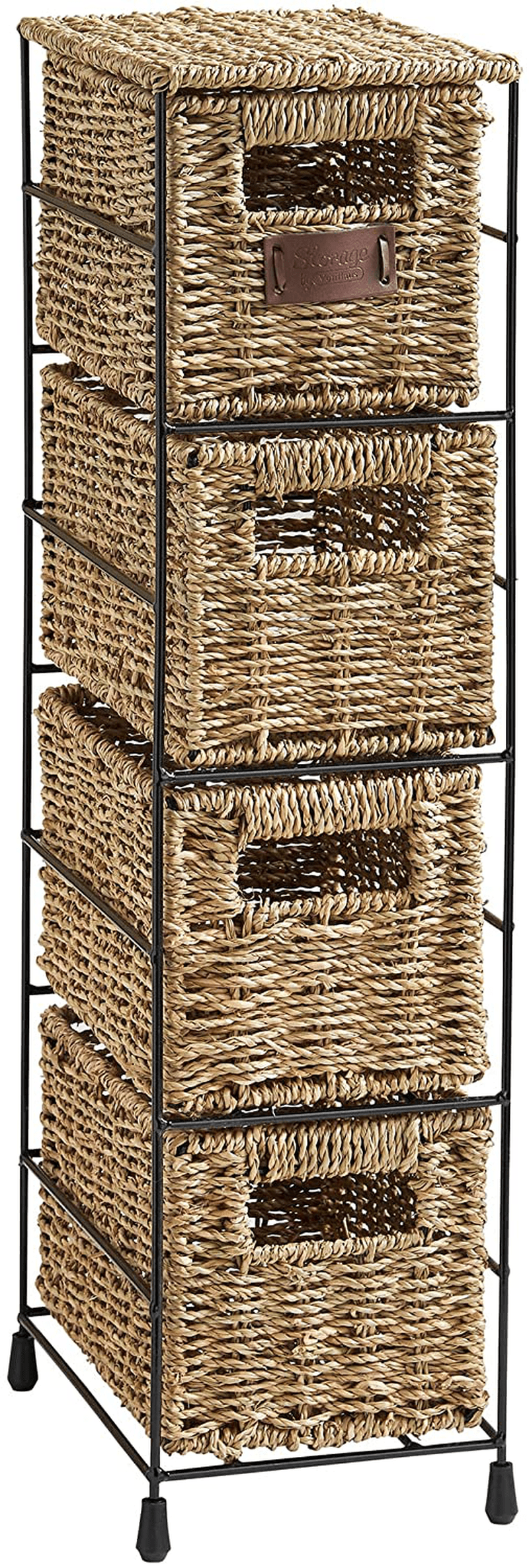 VonHaus 4 Tier Small Seagrass Basket Storage Tower Unit with Metal Frame - Ideal for Small Bathrooms & Home Storage (25.4 x 9.5 x 6.7) Home & Garden > Household Supplies > Storage & Organization VonHaus Default Title  