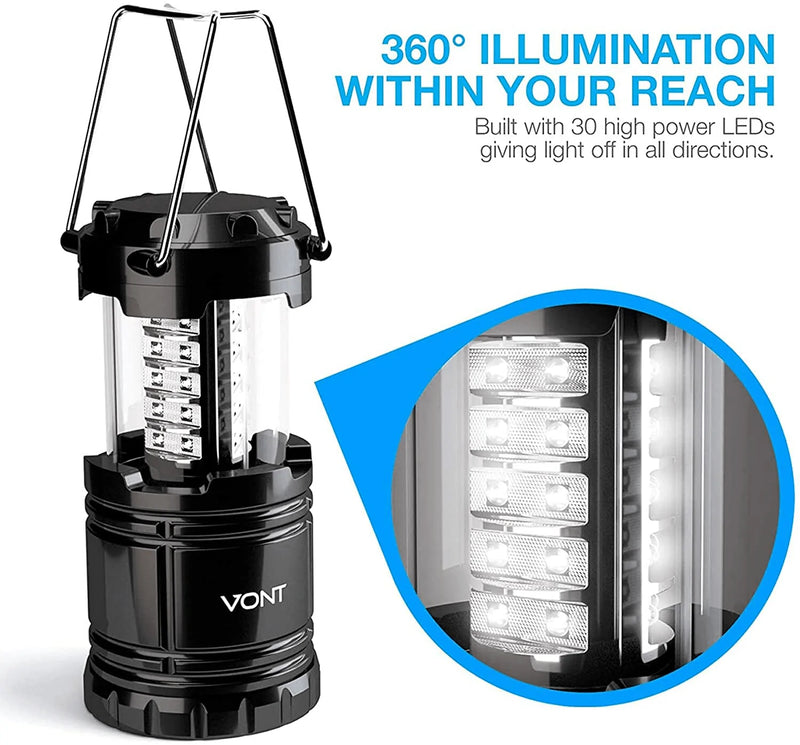 Vont 2 Pack LED Camping Lantern, Super Bright Portable Survival Lanterns, Must Have During Hurricane, Emergency, Storms, Outages, Original Collapsible Camping Lights/Lamp (Batteries Included)  Vont   