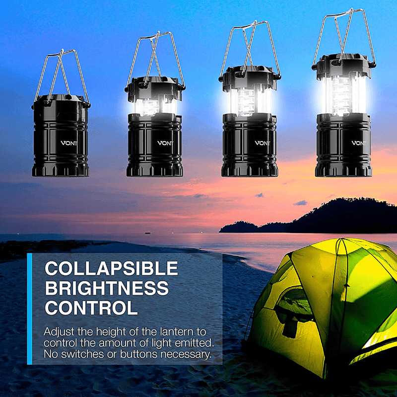 Vont 2 Pack LED Camping Lantern, Super Bright Portable Survival Lanterns, Must Have During Hurricane, Emergency, Storms, Outages, Original Collapsible Camping Lights/Lamp (Batteries Included)  Vont   