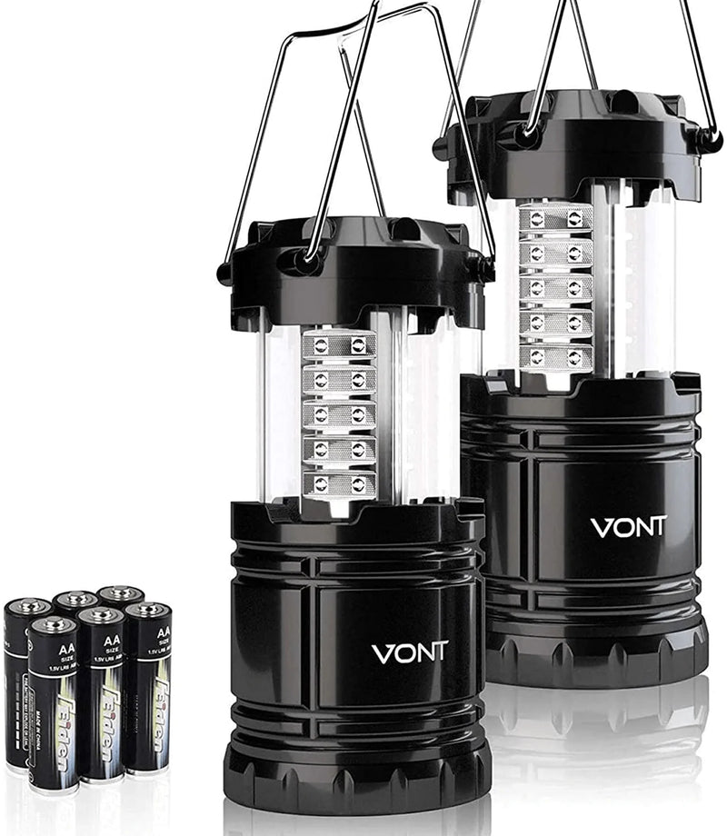 Vont 2 Pack LED Camping Lantern, Super Bright Portable Survival Lanterns, Must Have During Hurricane, Emergency, Storms, Outages, Original Collapsible Camping Lights/Lamp (Batteries Included)  Vont 2  