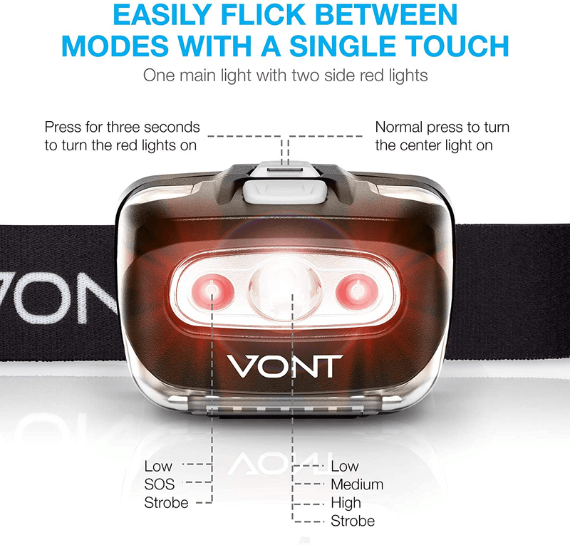 Vont LED Headlamp [Batteries Included, 2 Pack] IPX5 Waterproof, with Red Light, 7 Modes, Head Lamp, for Running, Camping, Hiking, Fishing, Jogging, Headlight Headlamps for Adults & Kids Sporting Goods > Outdoor Recreation > Camping & Hiking > Tent Accessories Vont   
