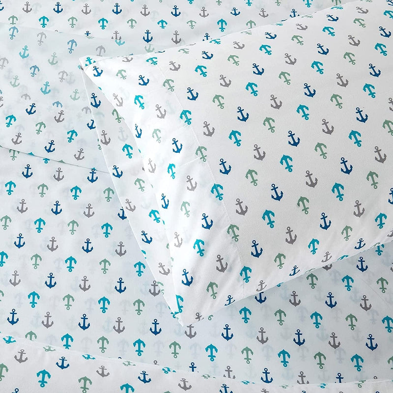 Vonty Kids Twin Sheet Set Boat Anchor Brushed Microfiber Bed Sheet for Boys & Girls, Ultra Soft & Easy to Wash (1 Fitted Sheet + 1 Flat Sheet + 1 Pillowcase) Home & Garden > Linens & Bedding > Bedding Vonty   