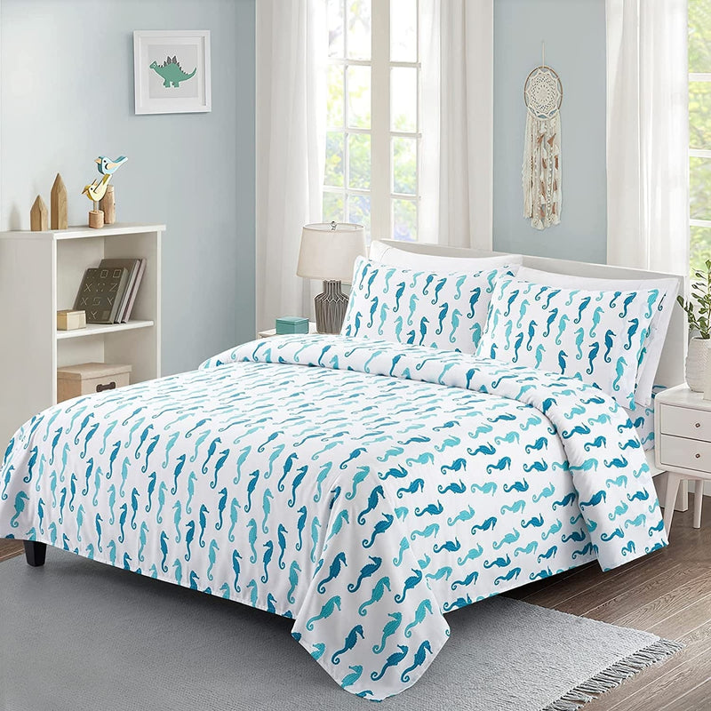 Vonty Kids Twin Sheet Set Boat Anchor Brushed Microfiber Bed Sheet for Boys & Girls, Ultra Soft & Easy to Wash (1 Fitted Sheet + 1 Flat Sheet + 1 Pillowcase) Home & Garden > Linens & Bedding > Bedding Vonty Teal Seahorses Full 