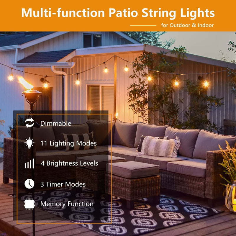 Voolex 11 Modes LED Outdoor String Lights with Remote - 48FT S14 Patio Lighting Waterproof, Smart Dimmable outside Light with 2 Color Change for Backyard Cafe Bistro Porch (Cold & Warm White) Home & Garden > Lighting > Light Ropes & Strings Voolex   