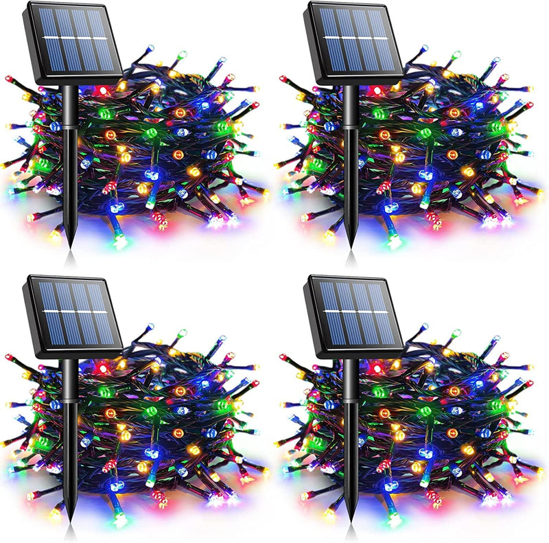 Voolex 4-Pack Solar String Lights Outdoor Cold White - 100LED 33FT Solar Powered LED String Light Waterproof with 8 Modes for Garden, Patio, Fence, Holiday, Party, Balcony, Tree Decorations