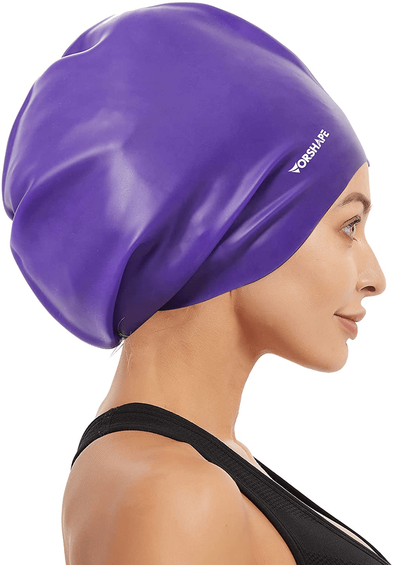 Vorshape Extra Large Swim Cap for Braids and Dreadlocks - Swimming Cap for Women Long Hair Shower Cap for Long Thick Curly Hair Locs Weaves Afros Keep Your Hair Dry Sporting Goods > Outdoor Recreation > Boating & Water Sports > Swimming > Swim Caps Vorshape Purple  