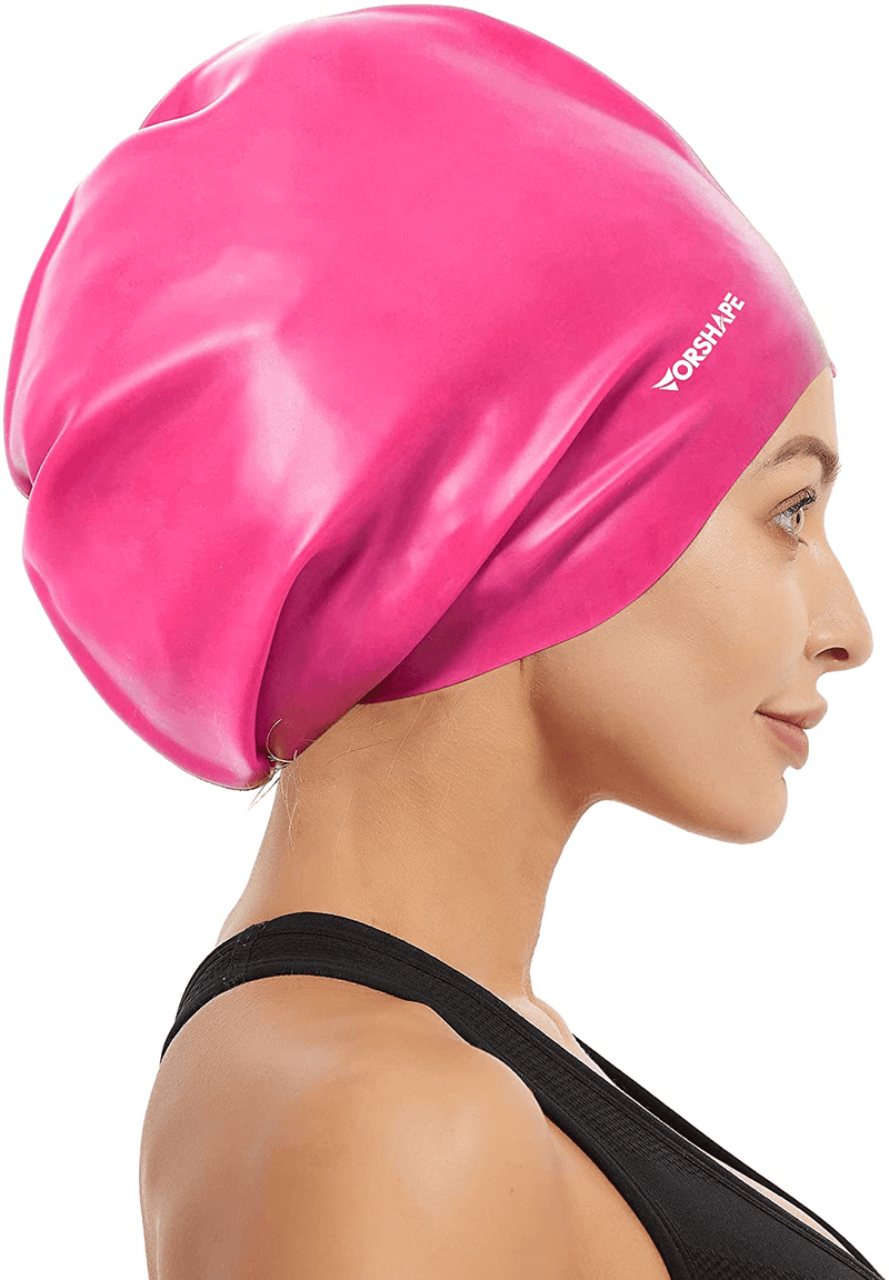 Vorshape Extra Large Swim Cap for Braids and Dreadlocks - Swimming Cap for Women Long Hair Shower Cap for Long Thick Curly Hair Locs Weaves Afros Keep Your Hair Dry Sporting Goods > Outdoor Recreation > Boating & Water Sports > Swimming > Swim Caps Vorshape Pink  