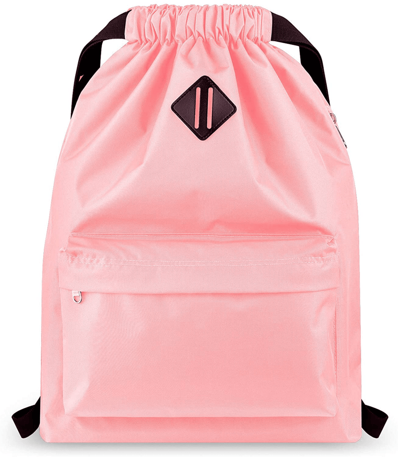 Vorspack Drawstring Backpack Water Resistant String Bag Sports Gym Sack with Side Pocket for Men Women Home & Garden > Household Supplies > Storage & Organization Vorspack Pink  