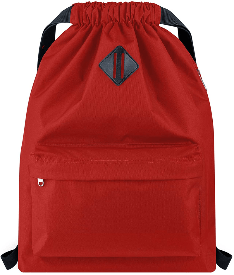 Vorspack Drawstring Backpack Water Resistant String Bag Sports Gym Sack with Side Pocket for Men Women Home & Garden > Household Supplies > Storage & Organization Vorspack Red  