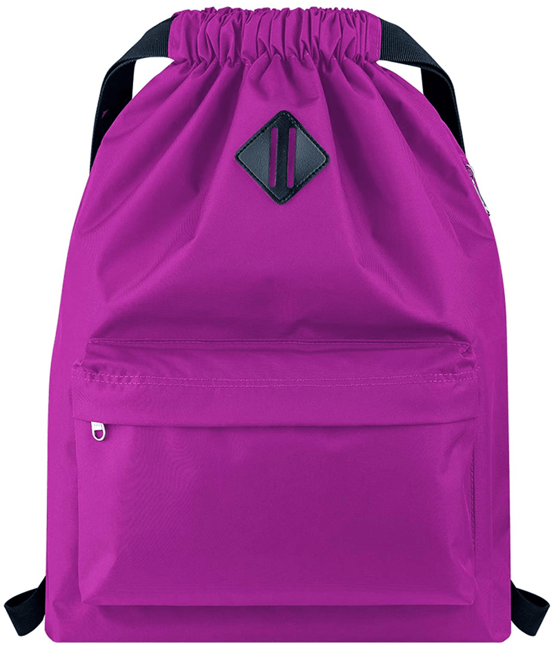 Vorspack Drawstring Backpack Water Resistant String Bag Sports Gym Sack with Side Pocket for Men Women Home & Garden > Household Supplies > Storage & Organization Vorspack Purple  
