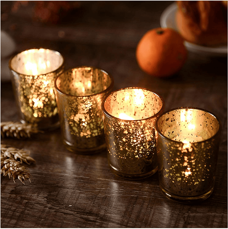 Votive Candle Holder-Set of 12 Wedding Centerpieces for Table, Mercury Glass Tealight Candle Holders Bulk for Birthday |Party |Home Decoration (Gold)