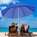 VOUA 6.5ft Stripe Beach Umbrella with Sand Anchor & Push Button Tilt Portable Patio Sunshade Umbrella Outdoor Umbrella with Carry Bag UV Protection for Patio Garden Beach Pool Backyard, Navy and White