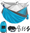 VOYAGGE Polyester Hammock Swing with Mosquito Net, Double Brazilian Style Hammock, 2-Person Outdoor and Indoor Use (Gray and Blue) Home & Garden > Lawn & Garden > Outdoor Living > Hammocks VOYAGGE Grey & Blue  