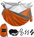 VOYAGGE Polyester Hammock Swing with Mosquito Net, Double Brazilian Style Hammock, 2-Person Outdoor and Indoor Use (Gray and Blue) Home & Garden > Lawn & Garden > Outdoor Living > Hammocks VOYAGGE Grey & Orange  
