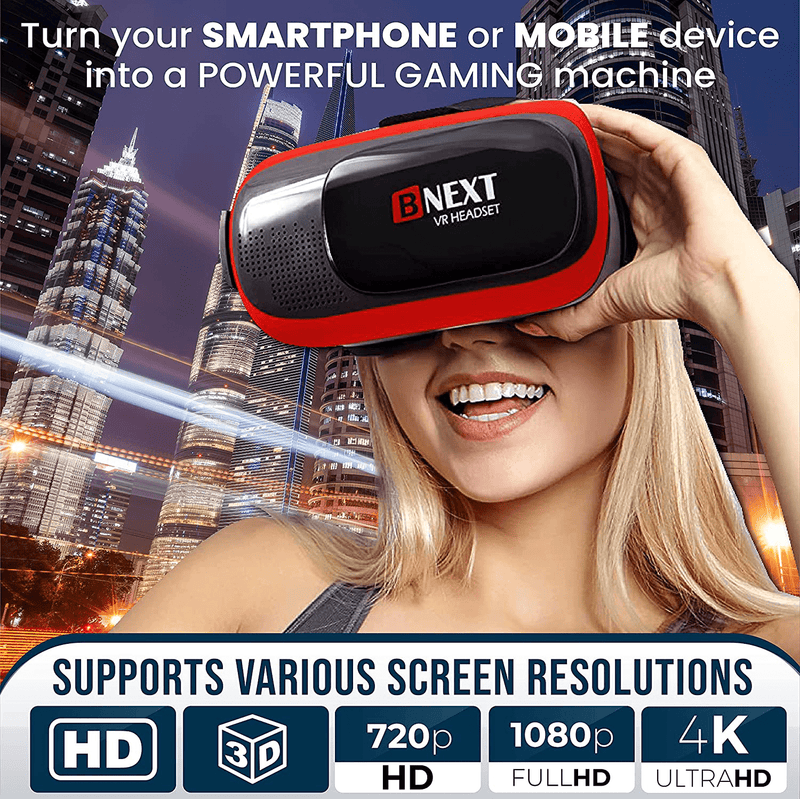VR Headset Compatible with iPhone & Android - Universal Virtual Reality Goggles for Kids & Adults - Your Best Mobile Games 360 Movies w/ Soft & Comfortable New 3D VR Glasses (Red) Electronics > Electronics Accessories > Computer Components > Input Devices > Game Controllers Bnext   