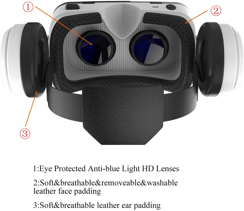 VR Headset with Bluetooth Headphones, Eye Protected HD Virtual Reality Headset,VR Glasses for iPhone and Android Phone Within 4.7-6.2Screen