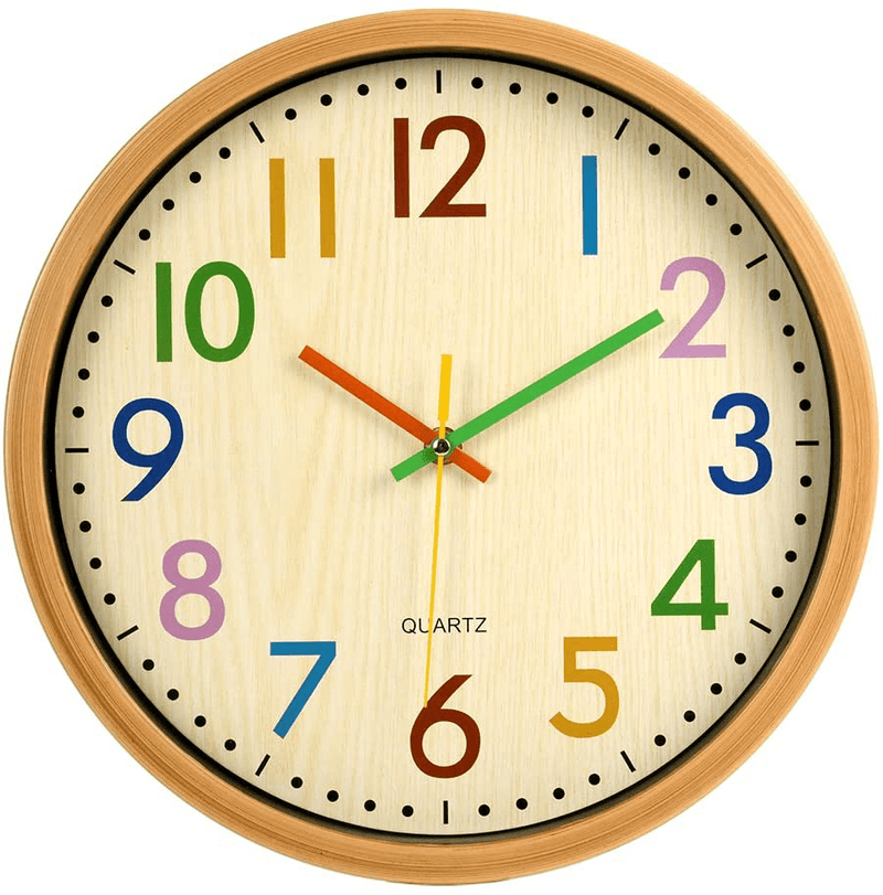 VREAONE Silent Kids Wall Clock,12 Inch Non Ticking Quartz Battery Operated Colorful Decorative Clock for Children Nursery Room Bedroom School Classroom (12 inch) Home & Garden > Decor > Clocks > Wall Clocks VREAONE Yellow 12 inch 