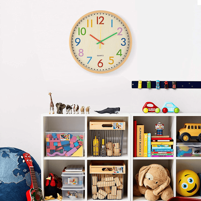 VREAONE Silent Kids Wall Clock,12 Inch Non Ticking Quartz Battery Operated Colorful Decorative Clock for Children Nursery Room Bedroom School Classroom (12 inch) Home & Garden > Decor > Clocks > Wall Clocks VREAONE   