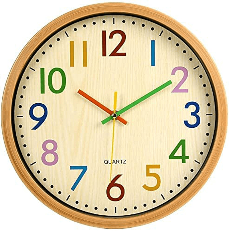 VREAONE Silent Kids Wall Clock,12 Inch Non Ticking Quartz Battery Operated Colorful Decorative Clock for Children Nursery Room Bedroom School Classroom (12 inch) Home & Garden > Decor > Clocks > Wall Clocks VREAONE Yellow 10 inch 