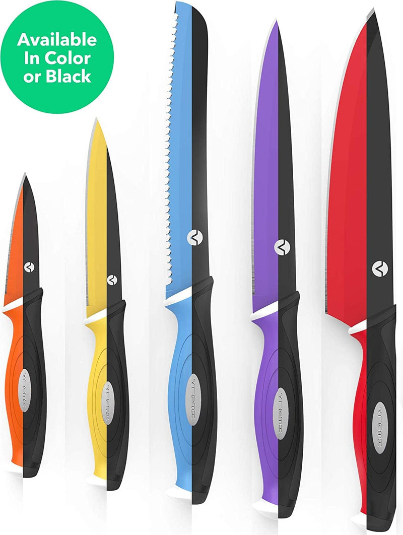 Vremi 10 Piece Black Knife Set - 5 Kitchen Knives with 5 Knife Sheath Covers - Chef Knife Sets with Carving Serrated Utility Chef'S and Paring Knives - Magnetic Knife Set with Matching Black Case Home & Garden > Kitchen & Dining > Kitchen Tools & Utensils > Kitchen Knives Vremi   
